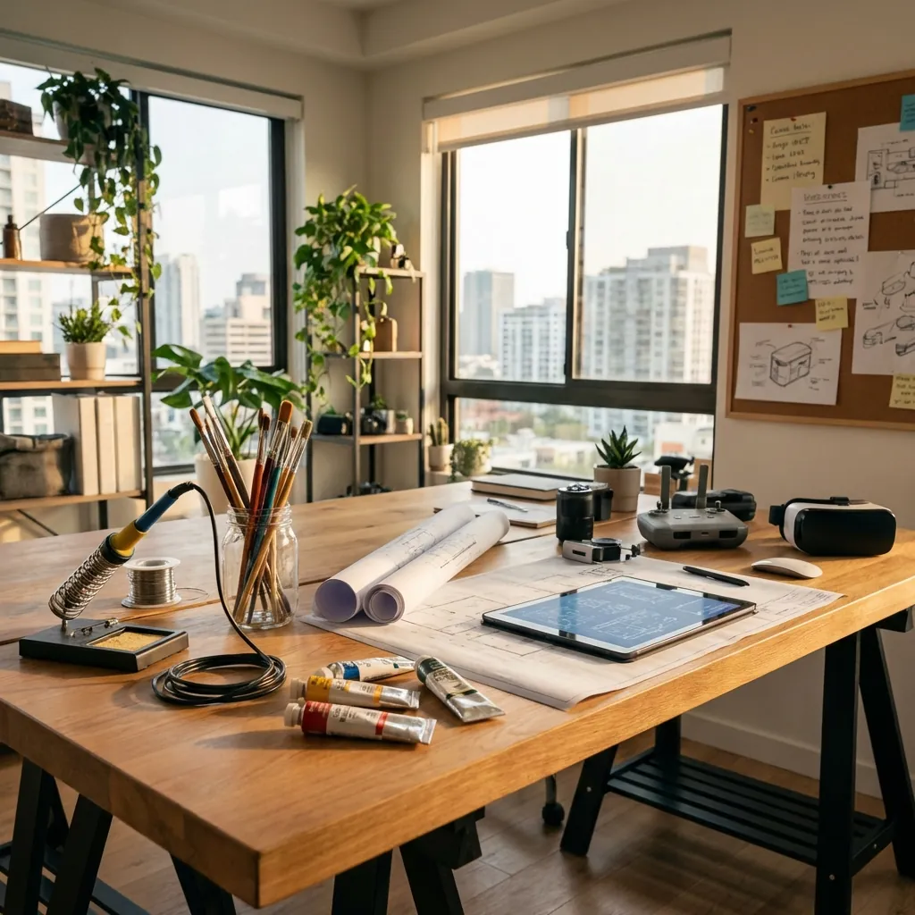 Modern Creative Workspace with Art Tools and Electronics - Steric Resources