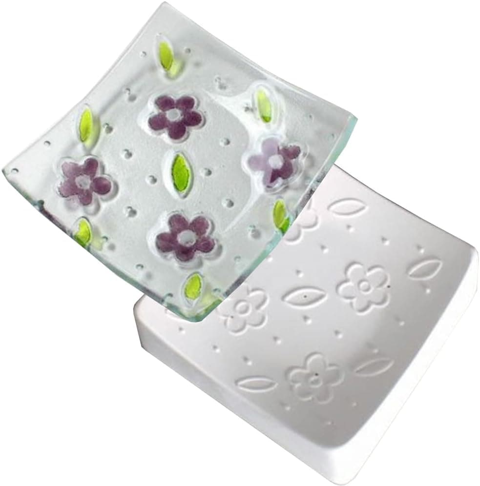 O.D.4.5" x 4.5 D.2 Flower Texture Square Mold Glass Fusing