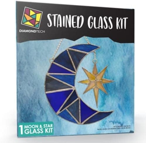Moon & Star Pre-Cut Stained Glass Kit-Make Your own Beautiful Glass Project. - Steric Resources