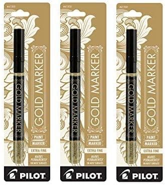 Pilot Gold Metallic Permanent Paint Marker, Extra Fine Point, 3-PACK(41701)